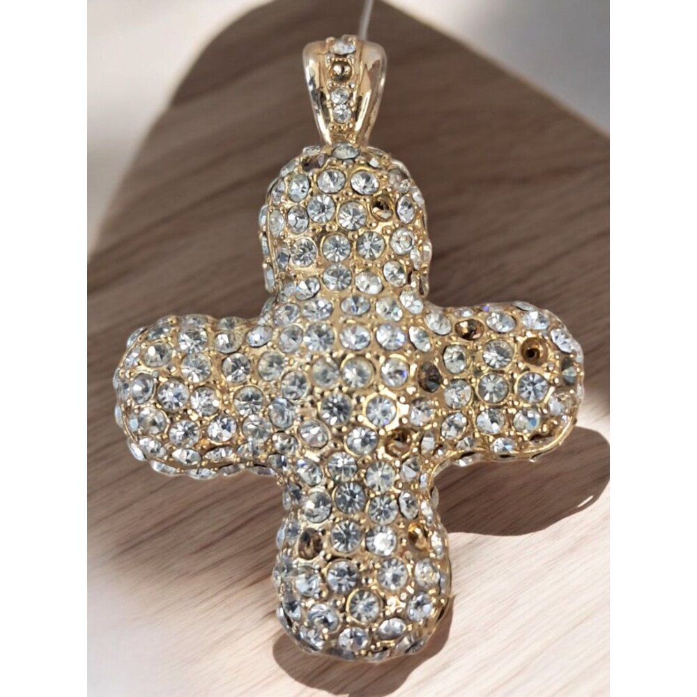 Simulated Diamond Cross on Yellow Gold Pendant